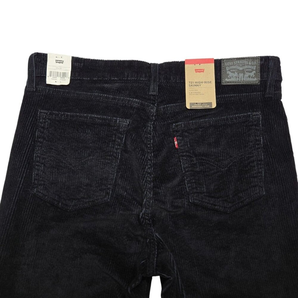 Levis 721 Jeans Womens 33x30 Black High Rise Skinny Corduroy‎ Stretch Dark Wash - Picture 7 of 16